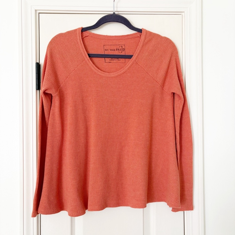 Free People We The Free Orange Long Sleeve Thermal Swing Top small